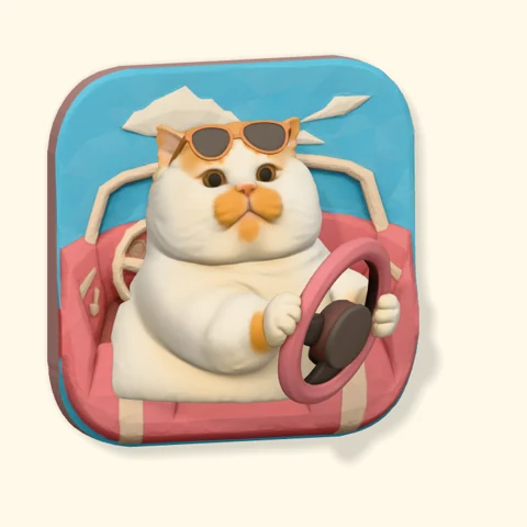 Cat wearing sunglasses in a pink convertible on a Poptile magnet.